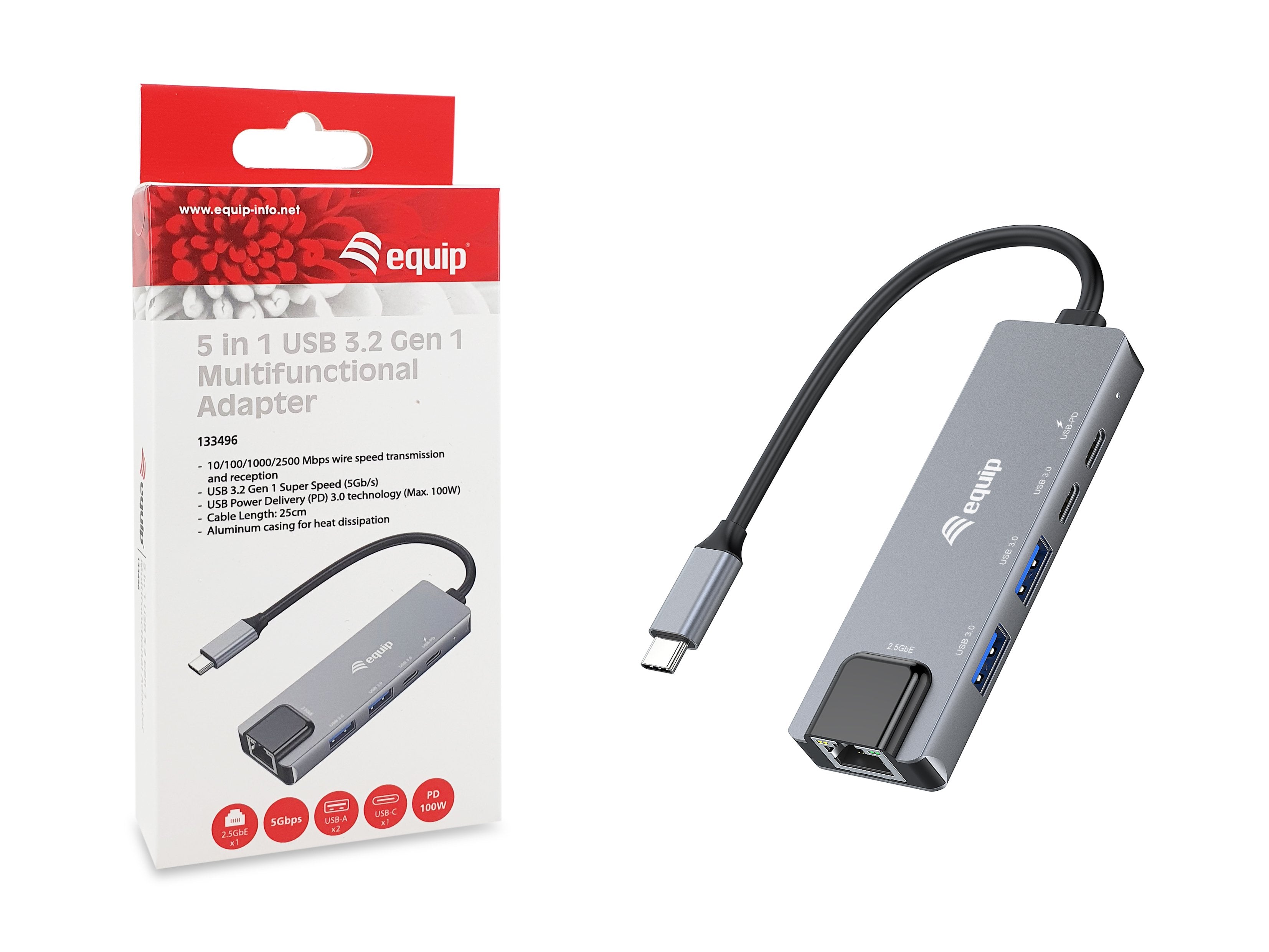 Equip Adaptador Usb-C -> Rj45 10 100 1000 2500 Mbps + Usb 3.2