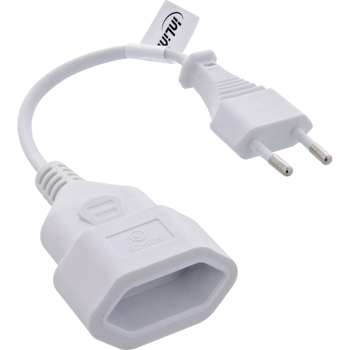 Inline® Euro Type C Plug Power Extensión Macho / Female, White, 0.2m