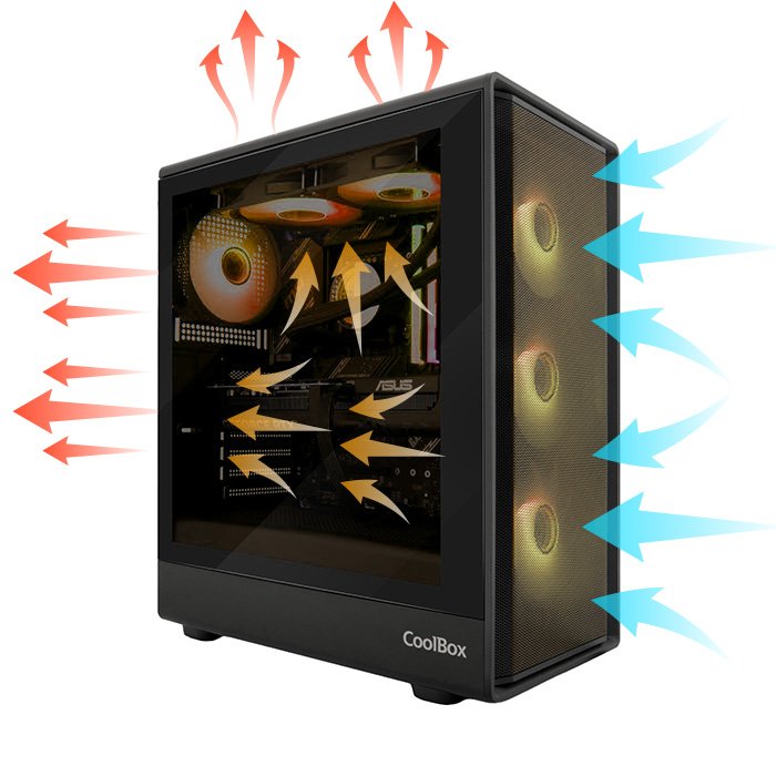 Coolbox Caja Atx Ga700 Darkside Gpu Max 315mm Cristal Templado Liquida 240mm Usb-C Negra
