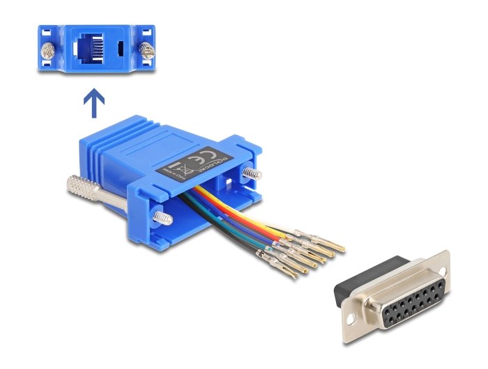 Delock 67090 D-Sub Hembra De 15 Pines A Rj12 Hembra, Kit De Montaje Azul