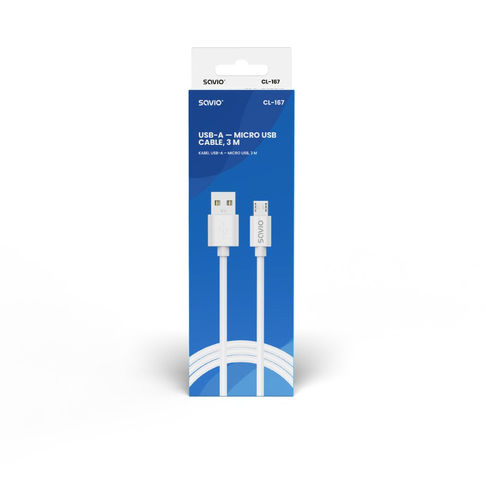 Cable Savio Usb-A - Micro Usb 3 M Blanco Cl-167