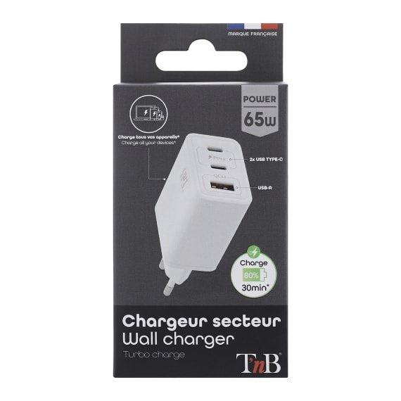 Tnb Cargador Gan Charger 2 Usb-C Power Delivery + 1 Usb-A 65w - White
