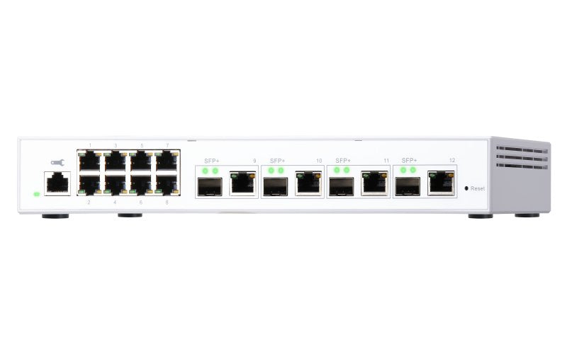 Switch Gestionable Qnap Qsw-M408-4c 12 Puertos (4*Puertos Combinados Sfp+/Rj45 Gigabit + 8*Rj45) Consola Rj45 Con Ventilador Formato Sobremesa