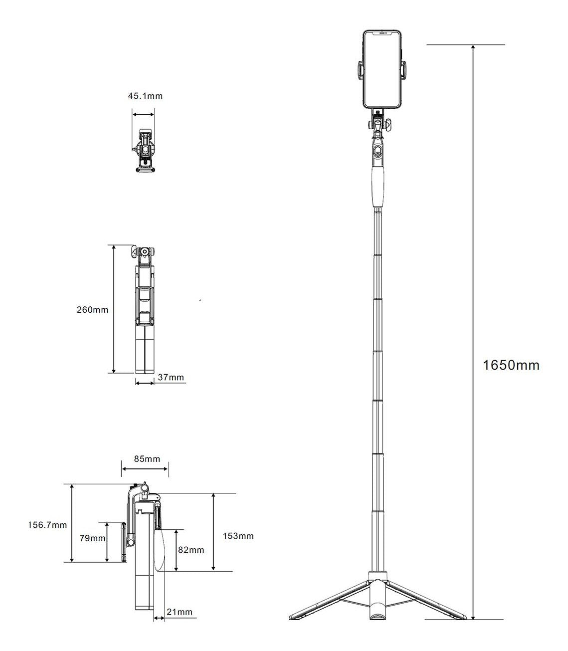 Aisens Palo Tripode Para Selfie Con Mando A Distancia Bluetooth 3 En 1, Negro