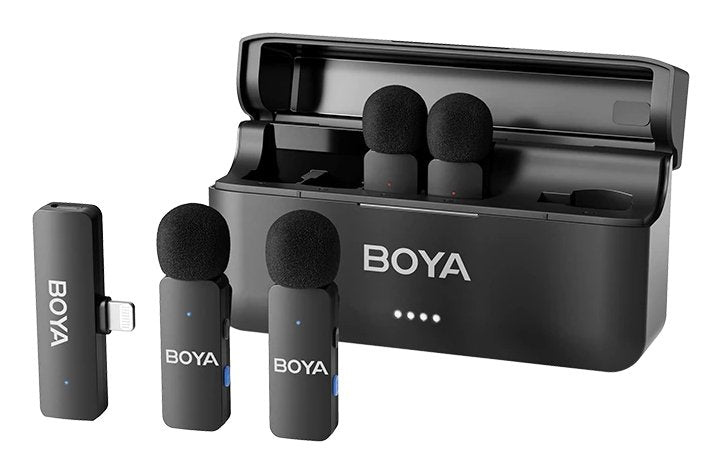Boya Microphone Wireless By-V4 2.4ghz With 4 Transmitters And 1 Receiver (Lightning) Black Eu