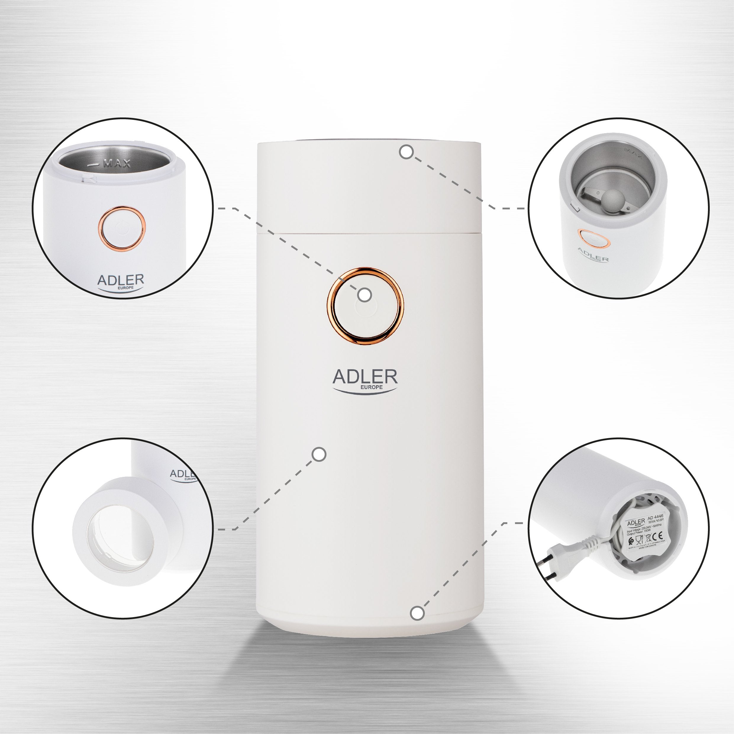 EAN 5903887800440 - Adler AD4446WG molinillo de café 150 W Blanco imagen 9