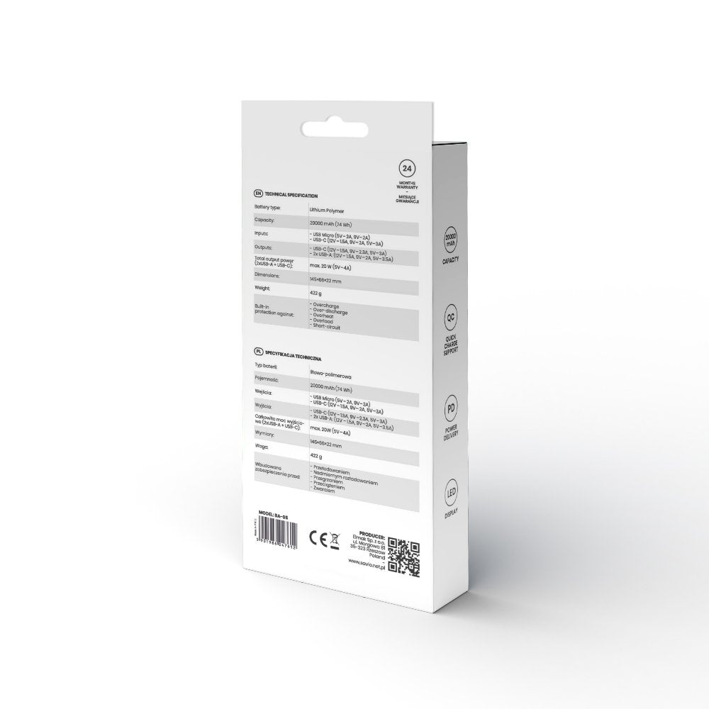 EAN 5901986047612 - Savio power bank BA-05 20000 mAh czarny Polímero de litio Negro imagen 4