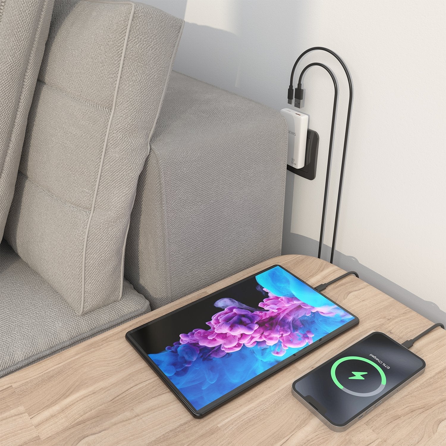 Aisens Cargador De Pared Gan Ultra Delgado 65w, 1xusb-C Pd3.0 Qc4.0, 1xusb-A Qc3.0, Blanco