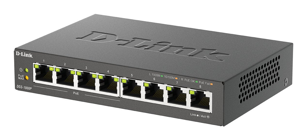 Switch D-Link Dgs-1008p 8 Puertos Rj-45 Gigabit 10 100 1000 Poe