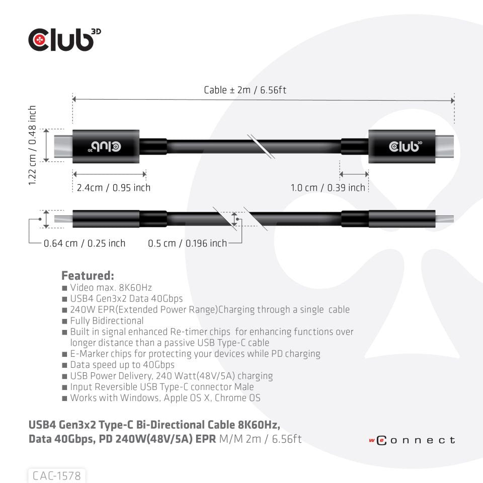 EAN 8719214472573 - CLUB3D CAC-1578 cable USB USB4 Gen 3x2 USB C Negro imagen 3