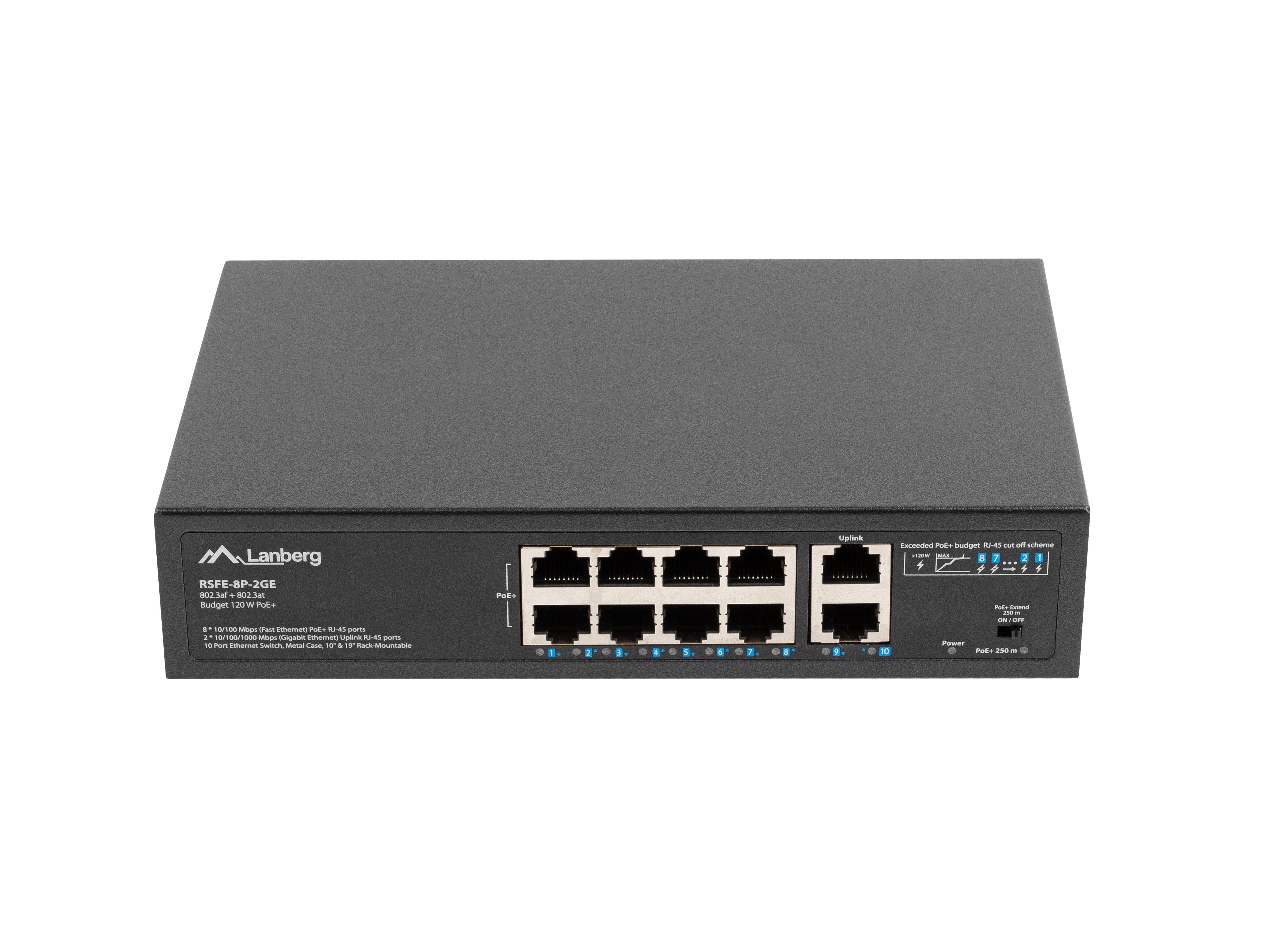 Lanberg Poe+ Switch Rack 10"/19" Rsfe-8p-2ge-120