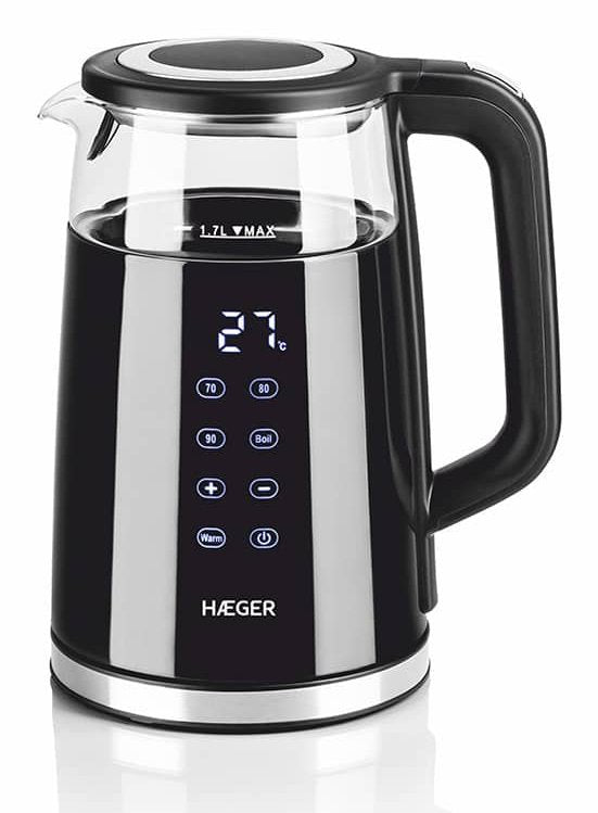 EAN 5608475034114 - Haeger EK-DIG.028A tetera eléctrica 1,7 L 2200 W Negro, Acero inoxidable, Transparente imagen 1