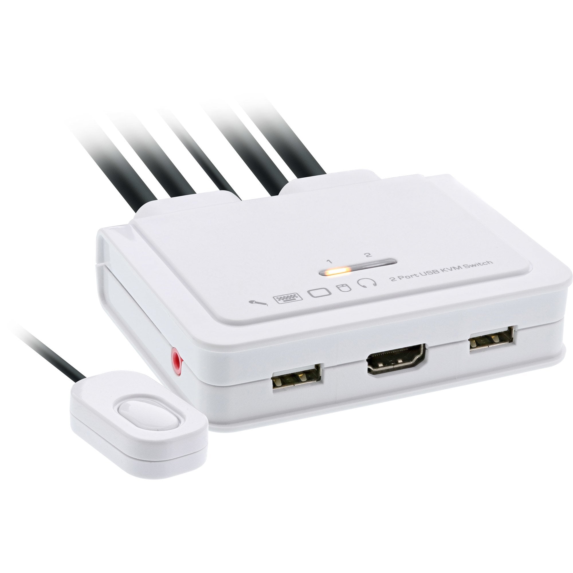 Switch Kvm Inline, 2 Puertos, Usb-C + Hdmi A Hdmi, 4k, Con Audio, Cable Integrado