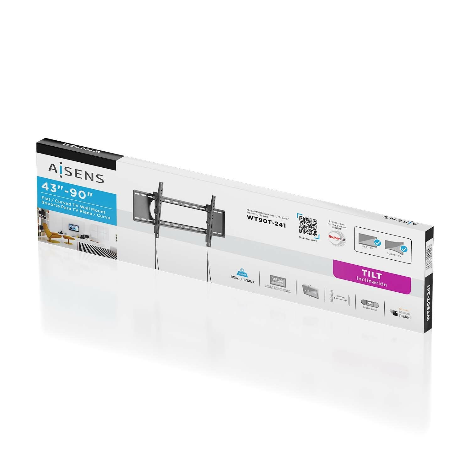 Aisens Soporte Eco Inclinable Para Monitor/Tv 80kg De 43-90, Negro