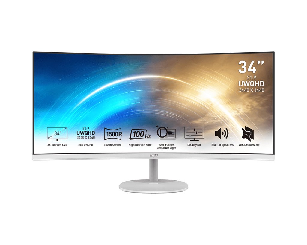 Monitor Msi Pro Mp341cqwde Led 34 " Blanco, Wqhd, Va, Curvo, Panel 100hz 9s6-3pb2ct-010