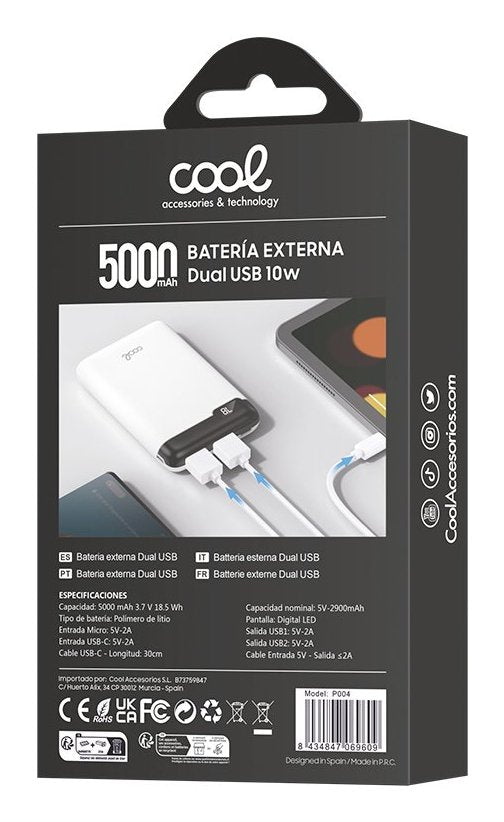 Cool Bateria Externa Power Bank 5000 Mah Display 10w Blanco