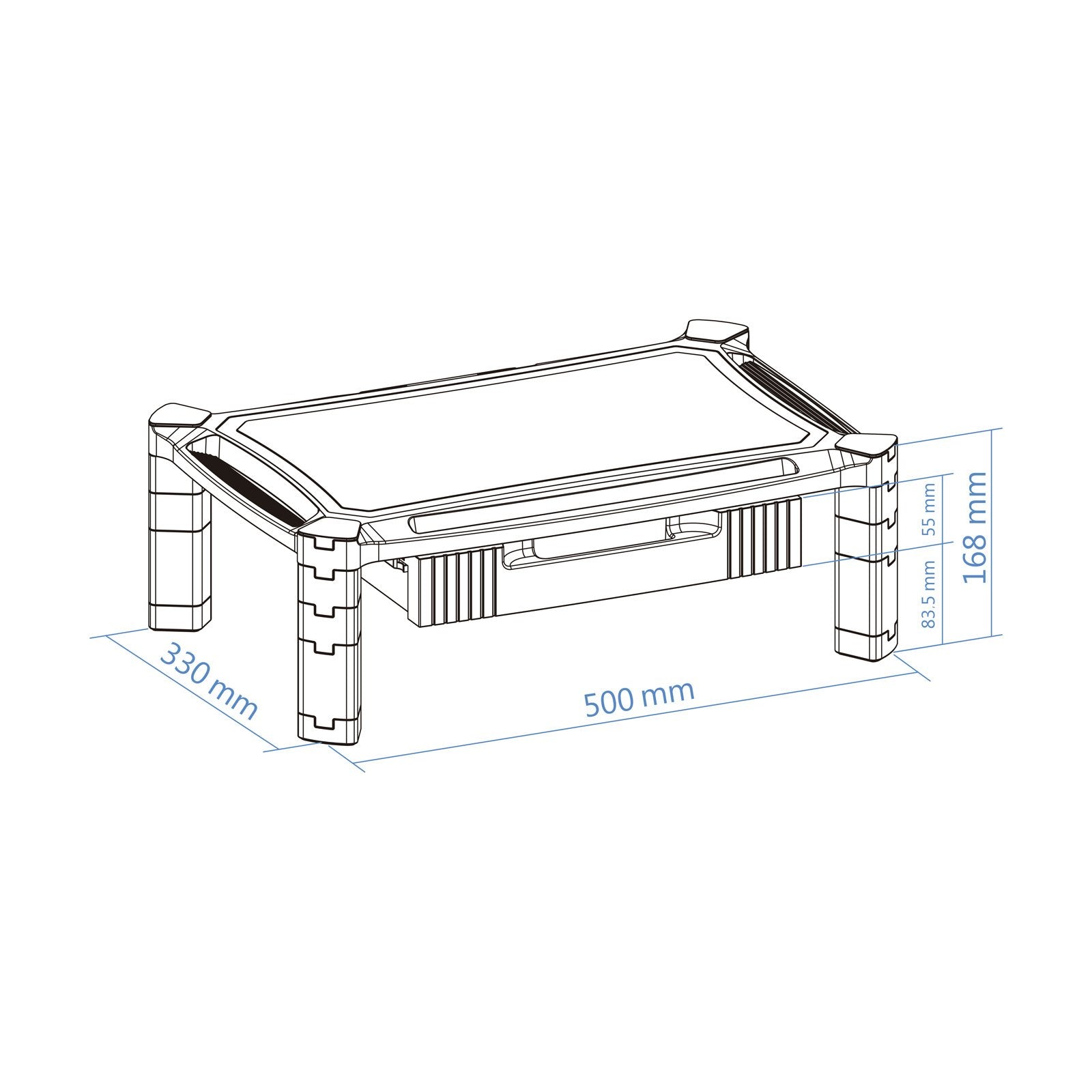 Tooq Soporte Elevador Con Cajon Para Monitor O Portatil - Regulable En Altura - Peso Max 10kg - Negro