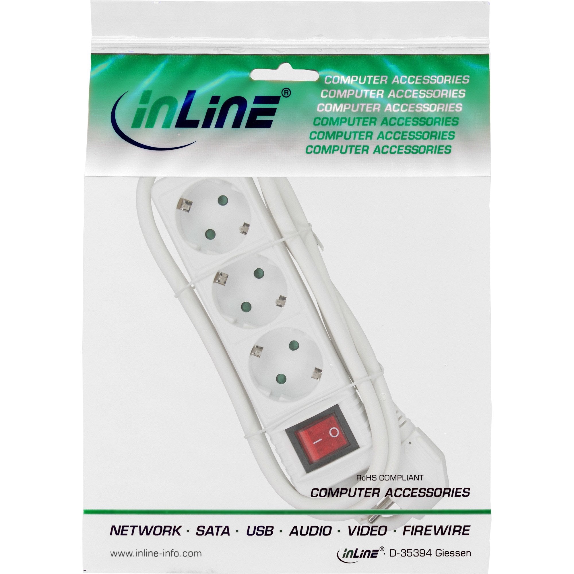 Inline Regleta 3 Tomas 3x Tipo F Con Seguridad Para Niños Blanco 5m