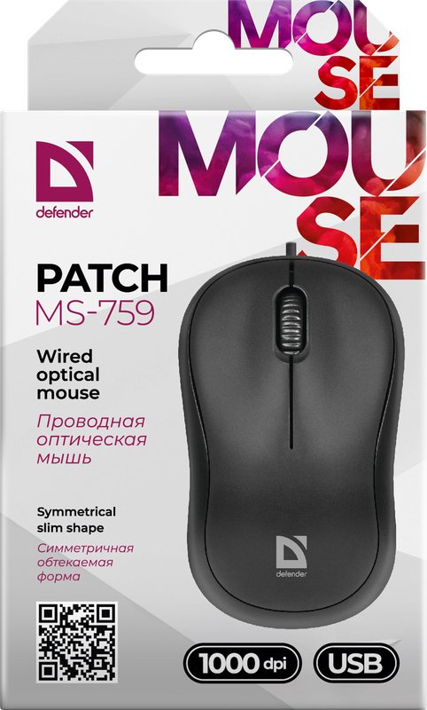 EAN 4714033527590 - Defender PATCH MS-759 ratón Oficina Ambidextro USB tipo A Óptico 1000 DPI imagen 3