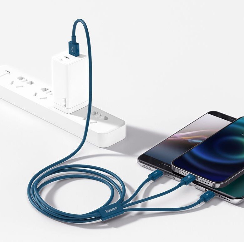 Baseus Cable Superior Series 3-In-1 Fast Charging Data Cable Usb To M+L+C 3.5a 1.5m Blue (Camltys-03)