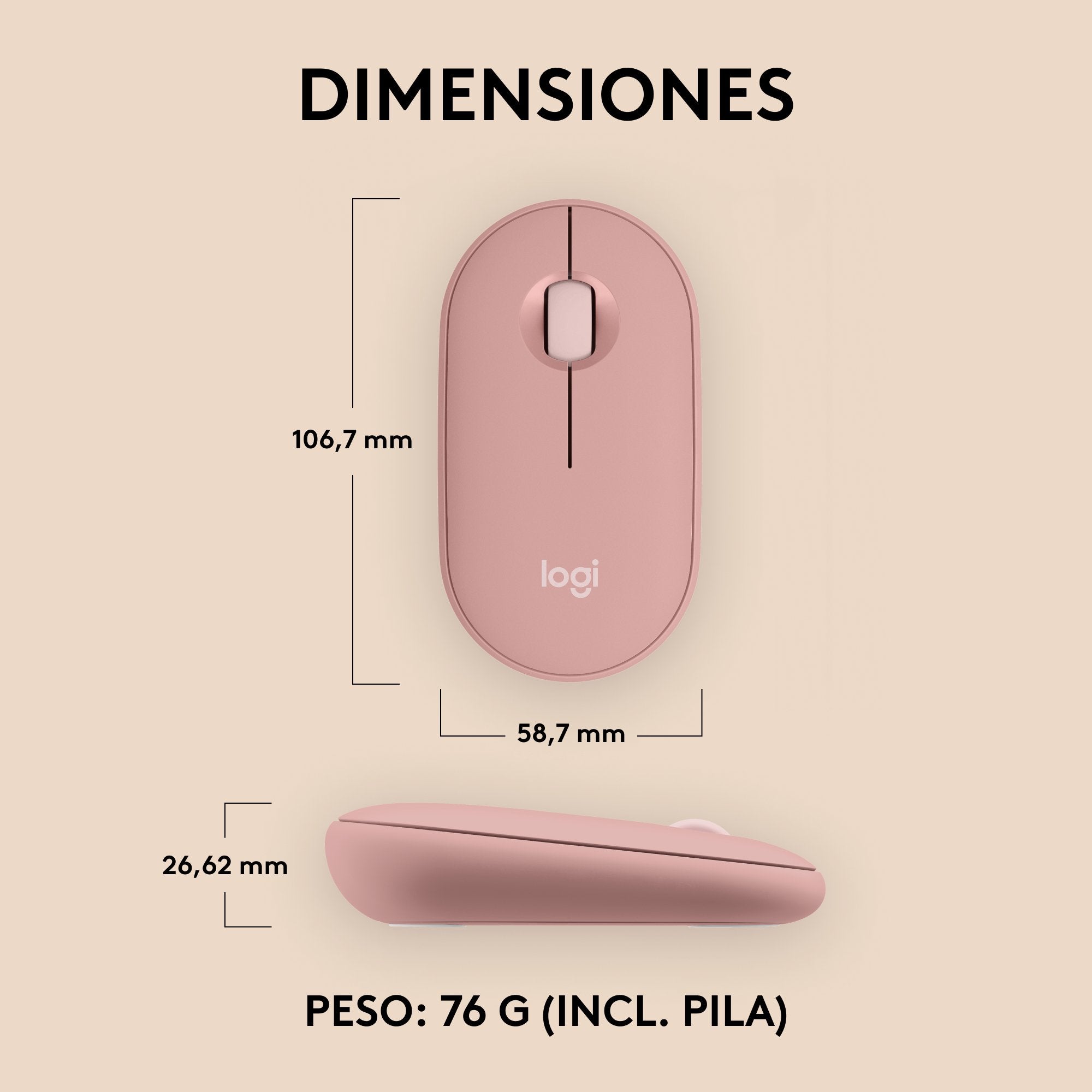 Ratón Logitech Pebble 2 M350s Wireless + Bluetooth Rosa 910-007014