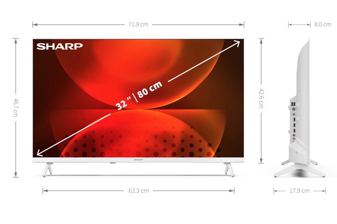 Sharp 32fh2ew Sin Marco Android Hd Ready De 32" (81 Cm), Asistente De Google, Blanco