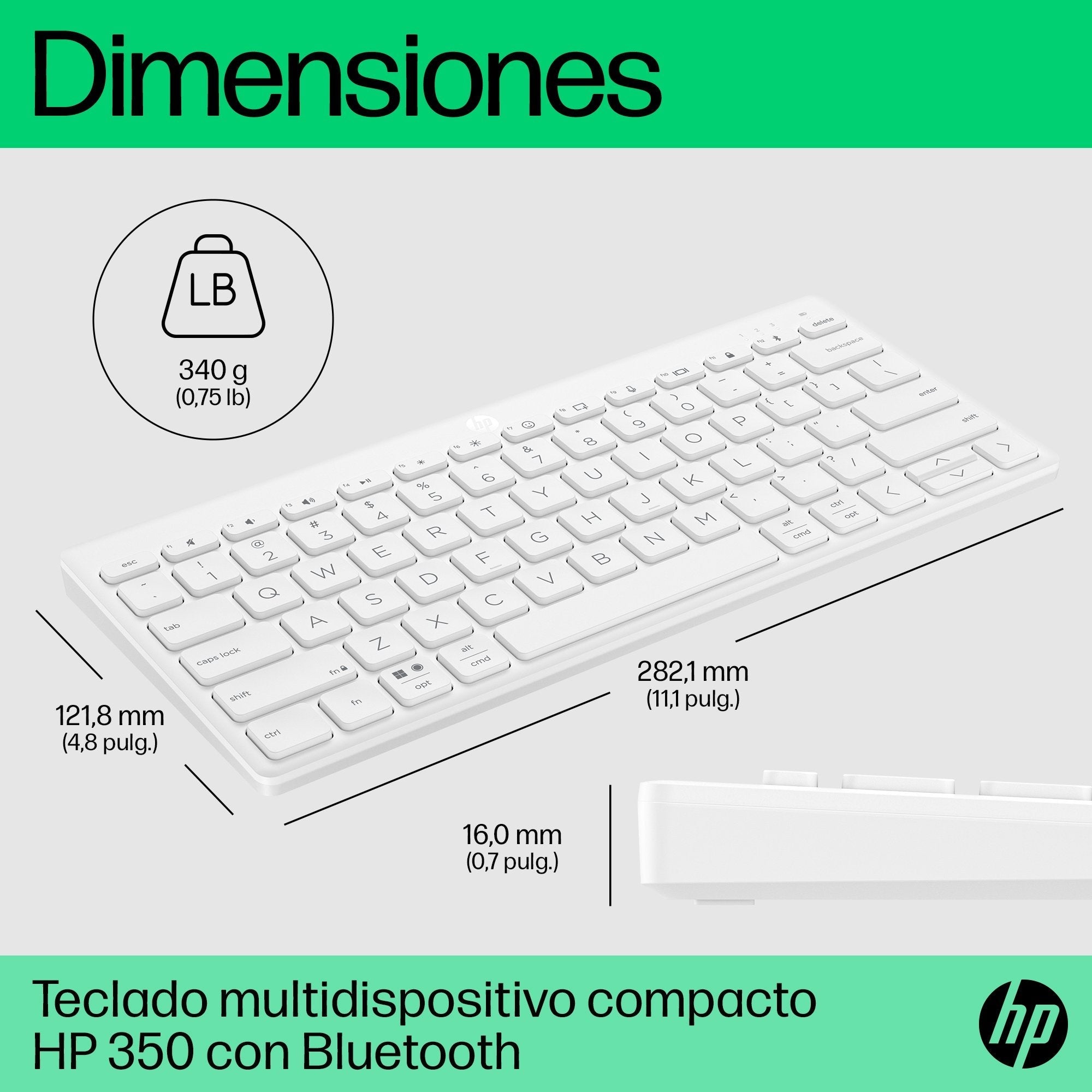 EAN 0196548516629 - HP 350 Compact Multi-Device Bluetooth Keyboard teclado Hogar QWERTY Blanco imagen 9