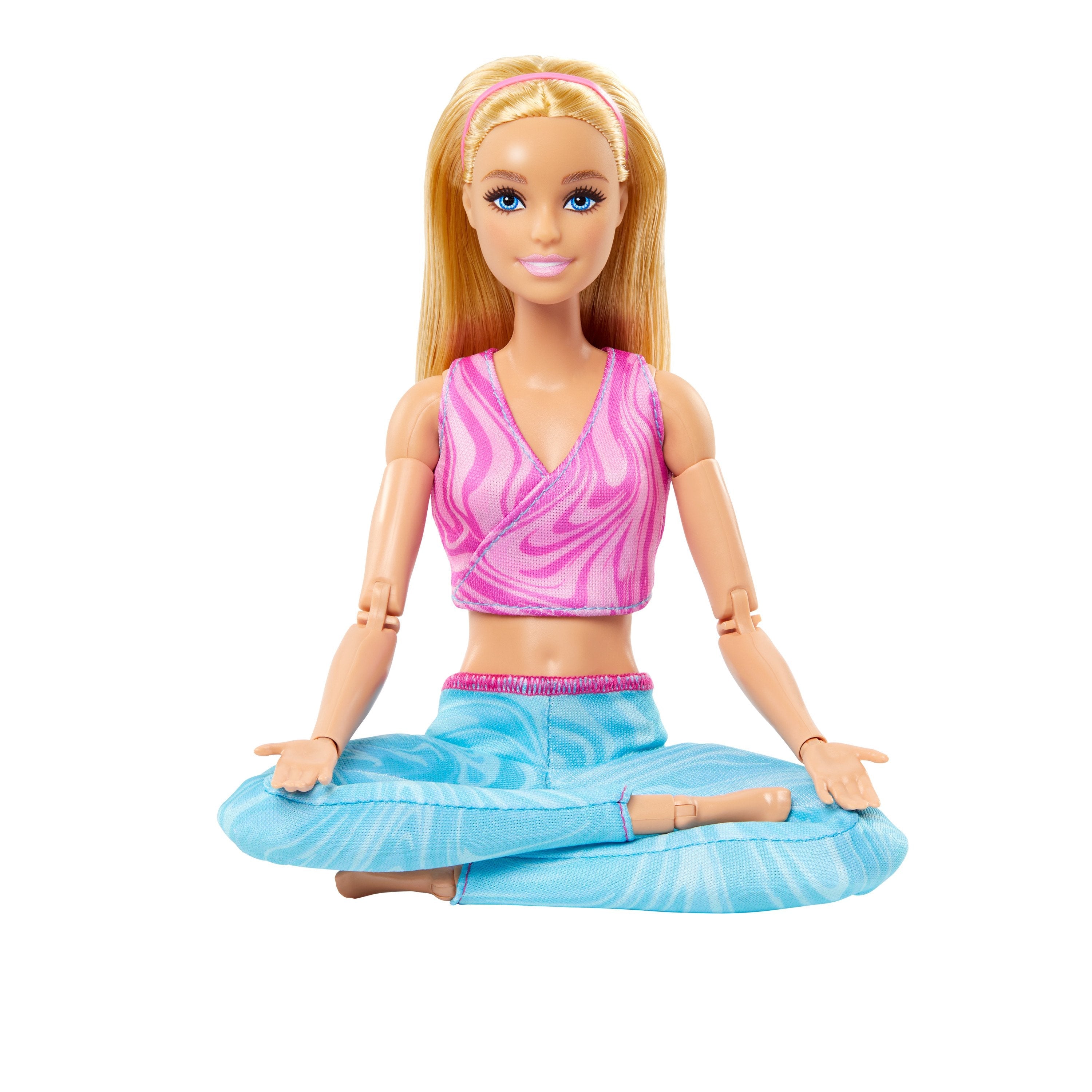 Muñeca Mattel Barbie Made To Move Con Top Deportivo Rosa Y Pantalones De Yoga Azules