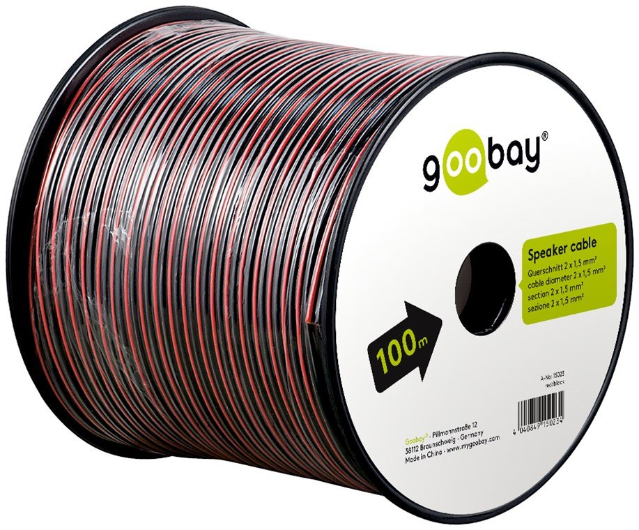 Bobina De 100 Metros Cable Altavoz Rojo-Negro 2x1,50mm Cca-Pvc Cpr Eca Goobay