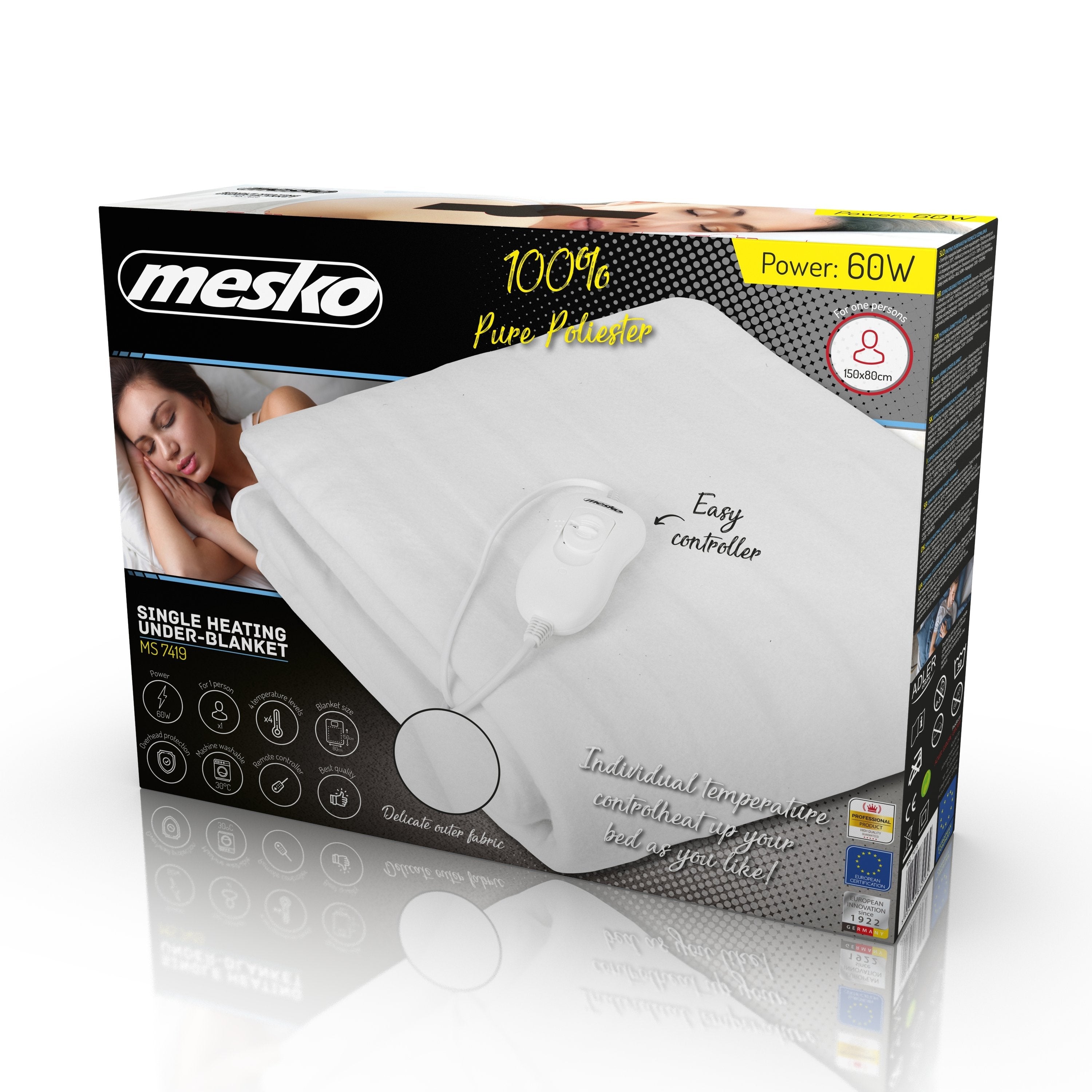 Mesko Home Ms 7419 Manta Eléctrica Y Almohadilla 60 W Blanco Poliéster