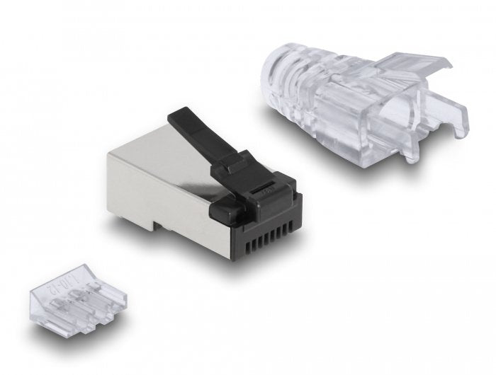 Rj45 Modularer Stecker Mit Robuster Rastnase Cat.6 Und Knickschutztülle 50er Set