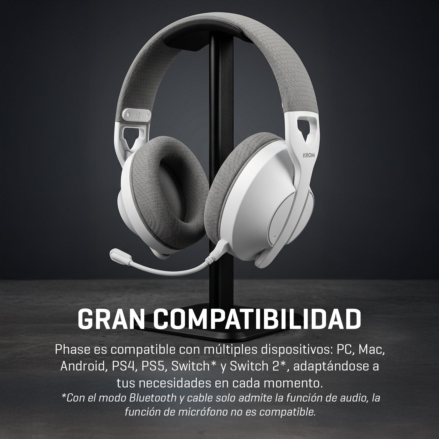 Auriculares Gaming Inalámbricos Con Micrófono Krom Phase Bluetooth Jack 3.5 Usb 2.0 Blancos