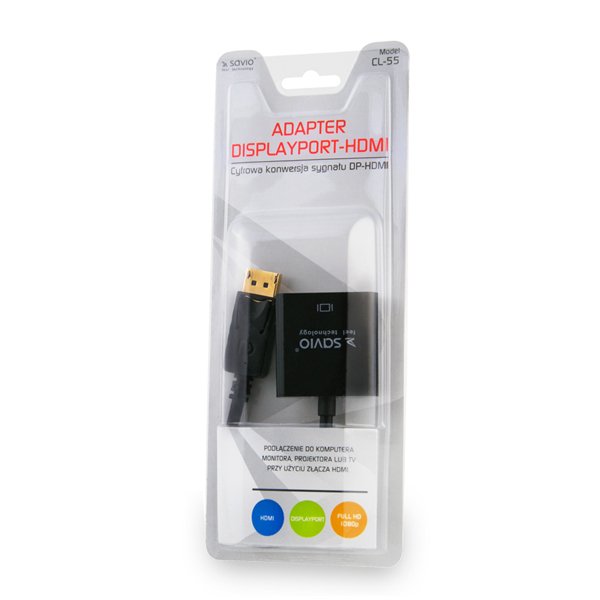 EAN 5901986040484 - Savio CL-55 adaptador de cable de vídeo 0,2 m DisplayPort HDMI tipo A (Estándar) Negro imagen 2