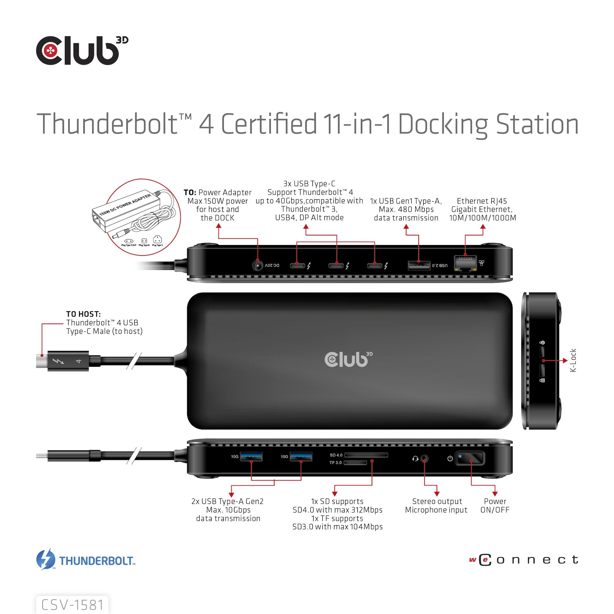 EAN 8719214472603 - CLUB3D CSV-1581 base para portátil y replicador de puertos Thunderbolt 4 Negro imagen 12