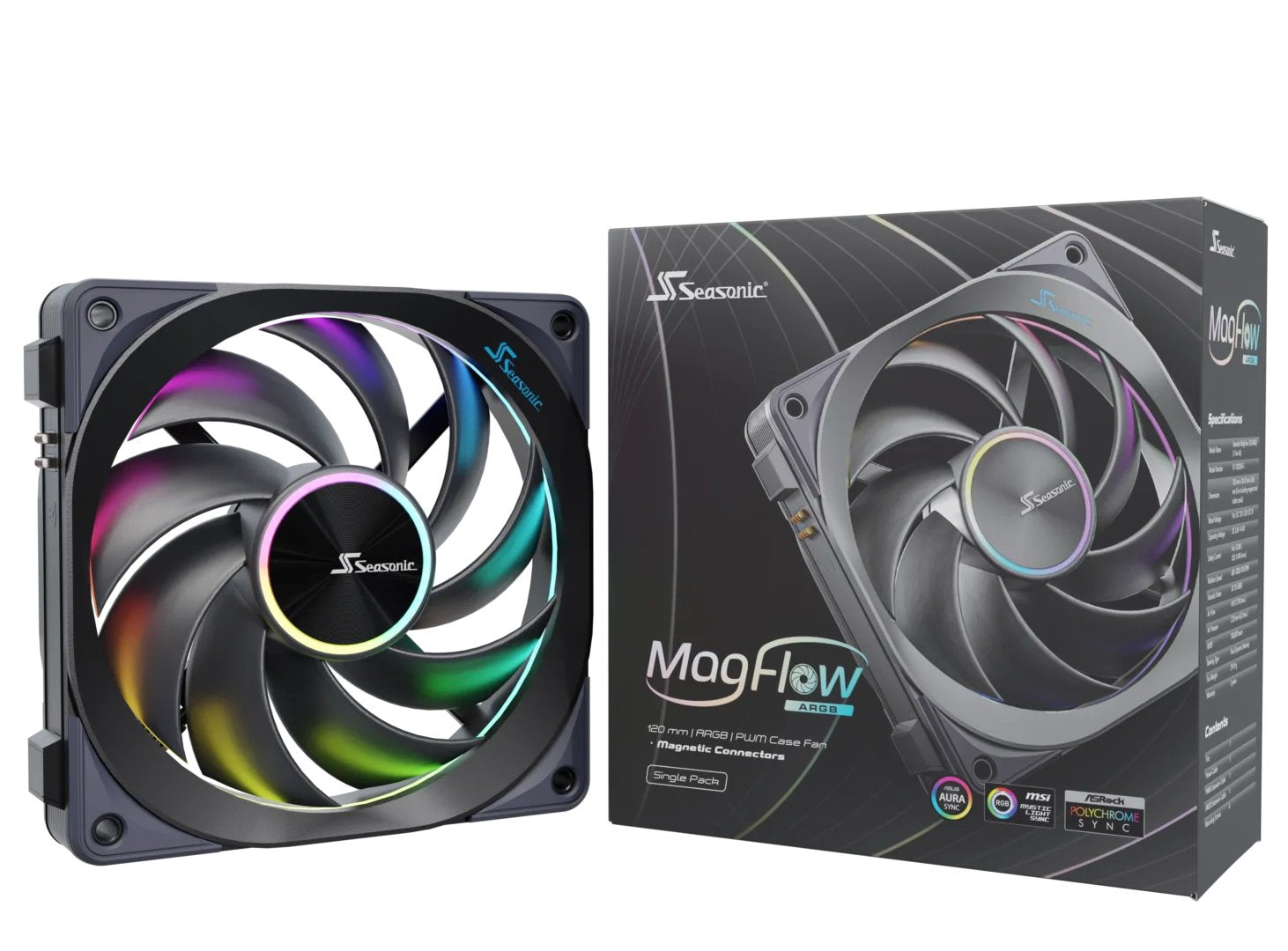 EAN 4711173878087 - Seasonic MagFlow ARGB Carcasa del ordenador Ventilador 12 cm Negro 1 pieza(s) imagen 8