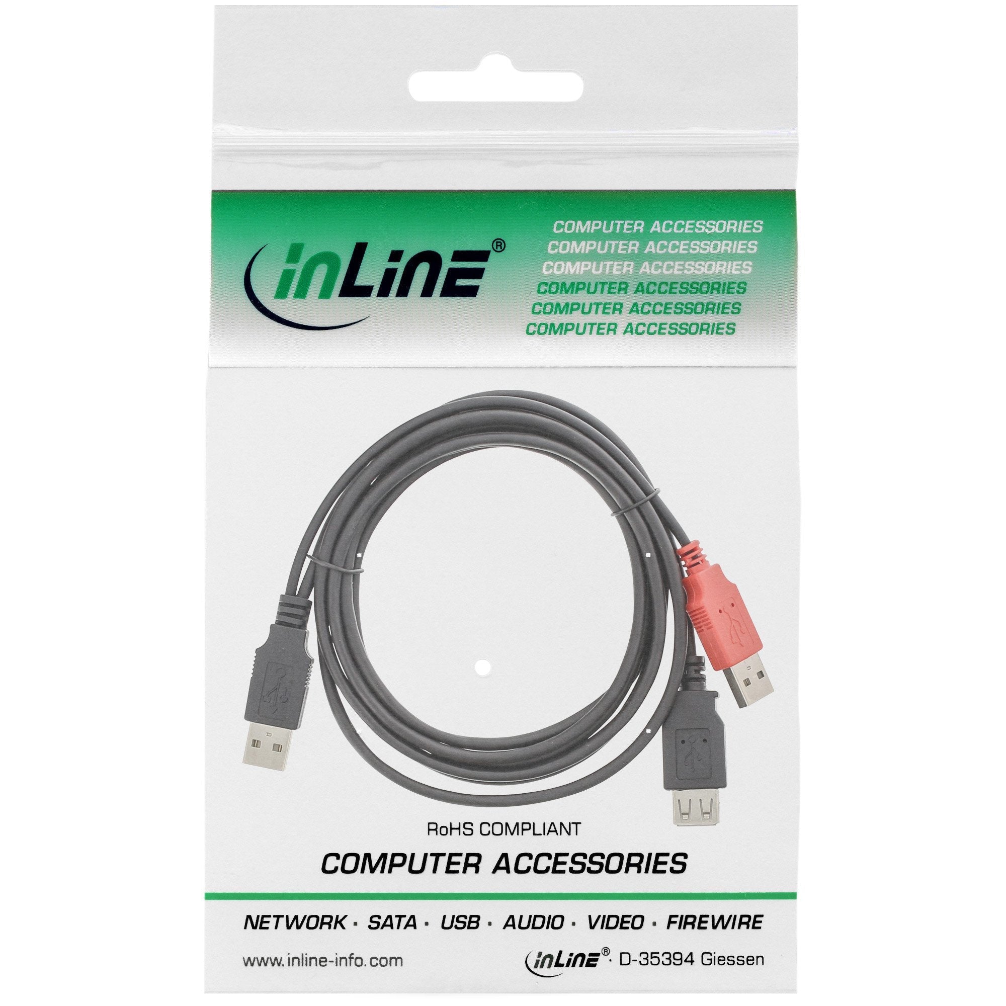 Inline Usb 2.0 Y-Cable 2x Tipo A Macho A Tipo A Hembra 0.2m