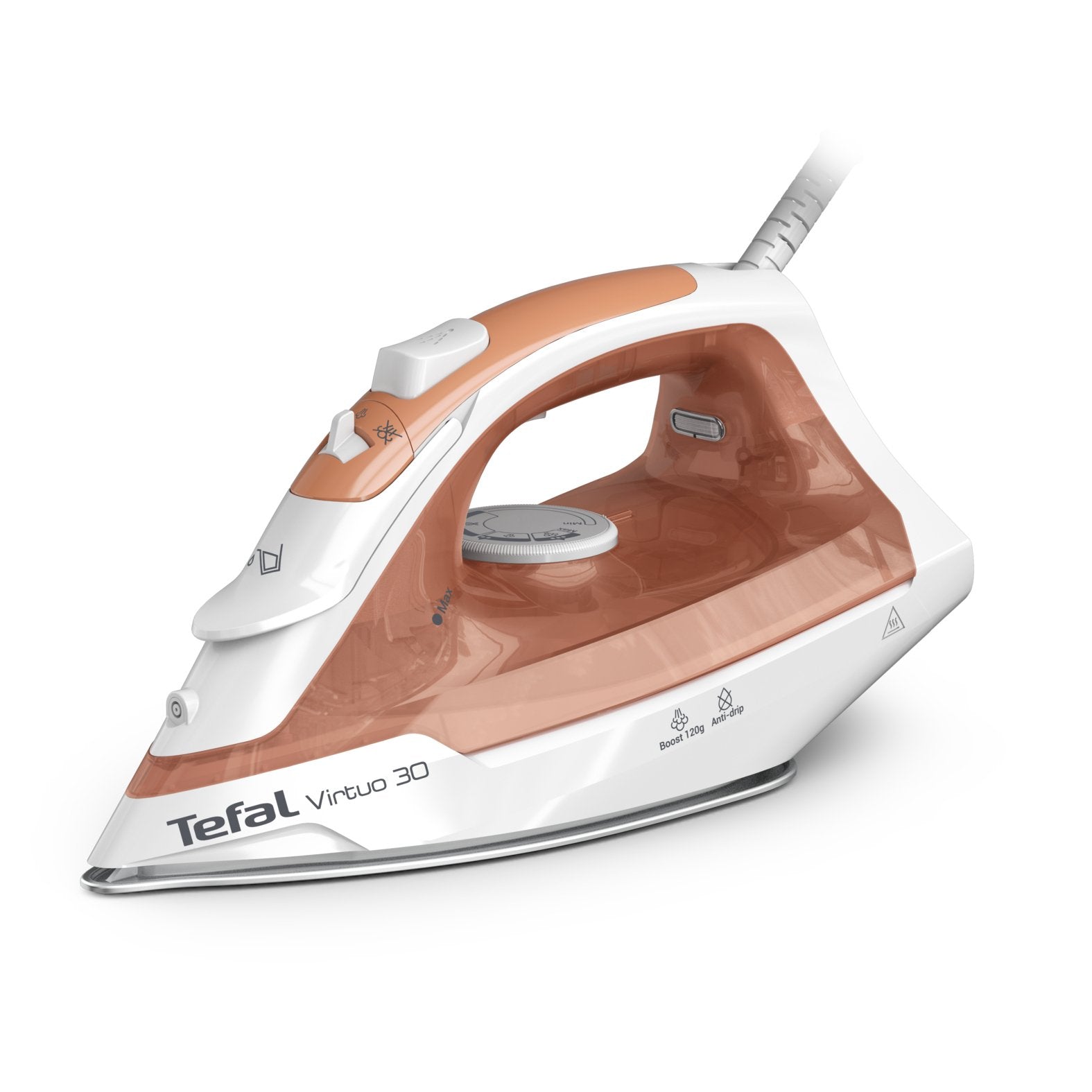 EAN 3121040092729 - Tefal Virtuo 30 FV2C40E0 plancha Plancha vapor-seco Suela de cerámica 2000 W Durazno, Blanco imagen 1