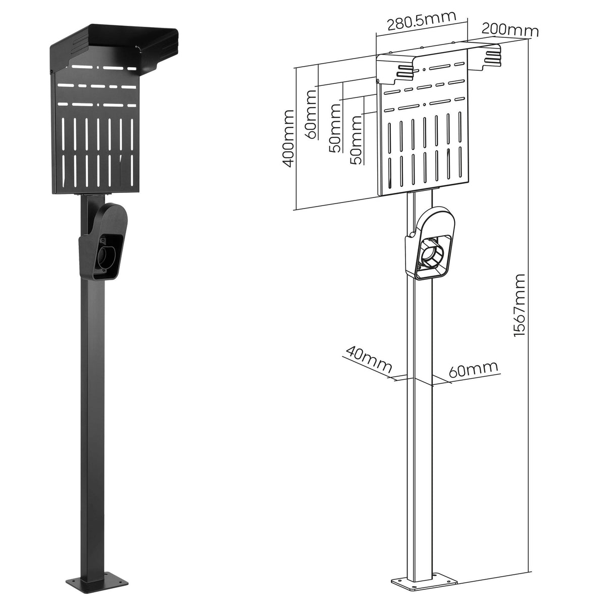 Inline® Universal Wallbox Stand With Ev Charging Cable Holder, Black