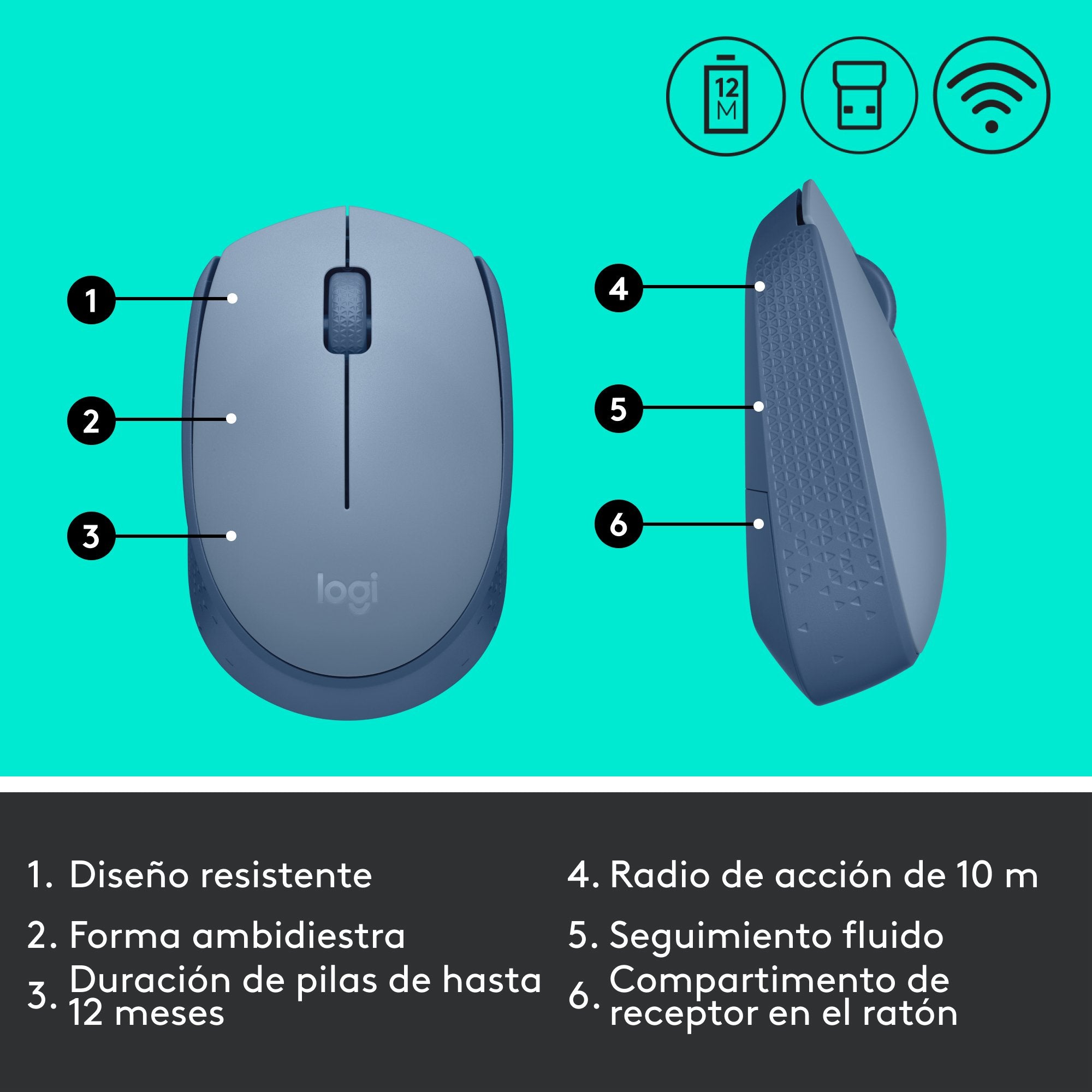 Logitech M171 Ratón Inalámbrico Gris Azulado 910-006866