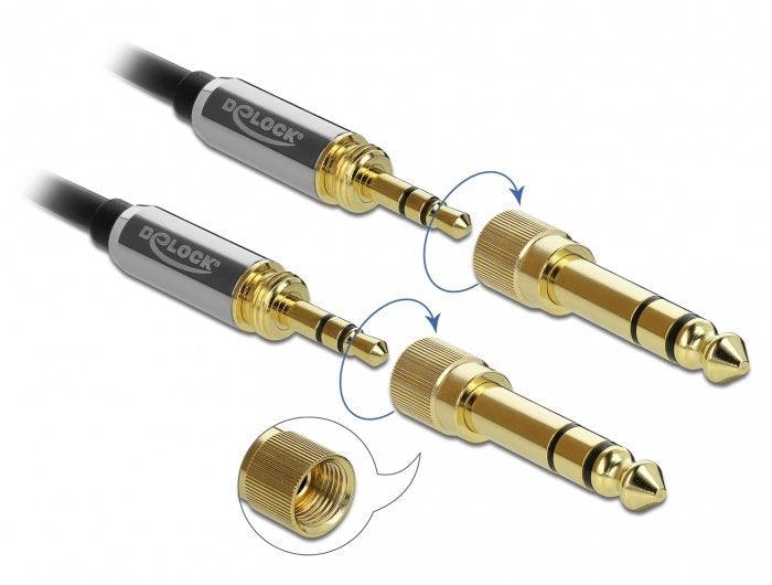 Delock 85837 Cable Enrollado De 3,5 Mm, 3 Clavijas, Conector Estéreo Macho A Conector Estéreo Macho Con Adaptador De Tornillo 2 M