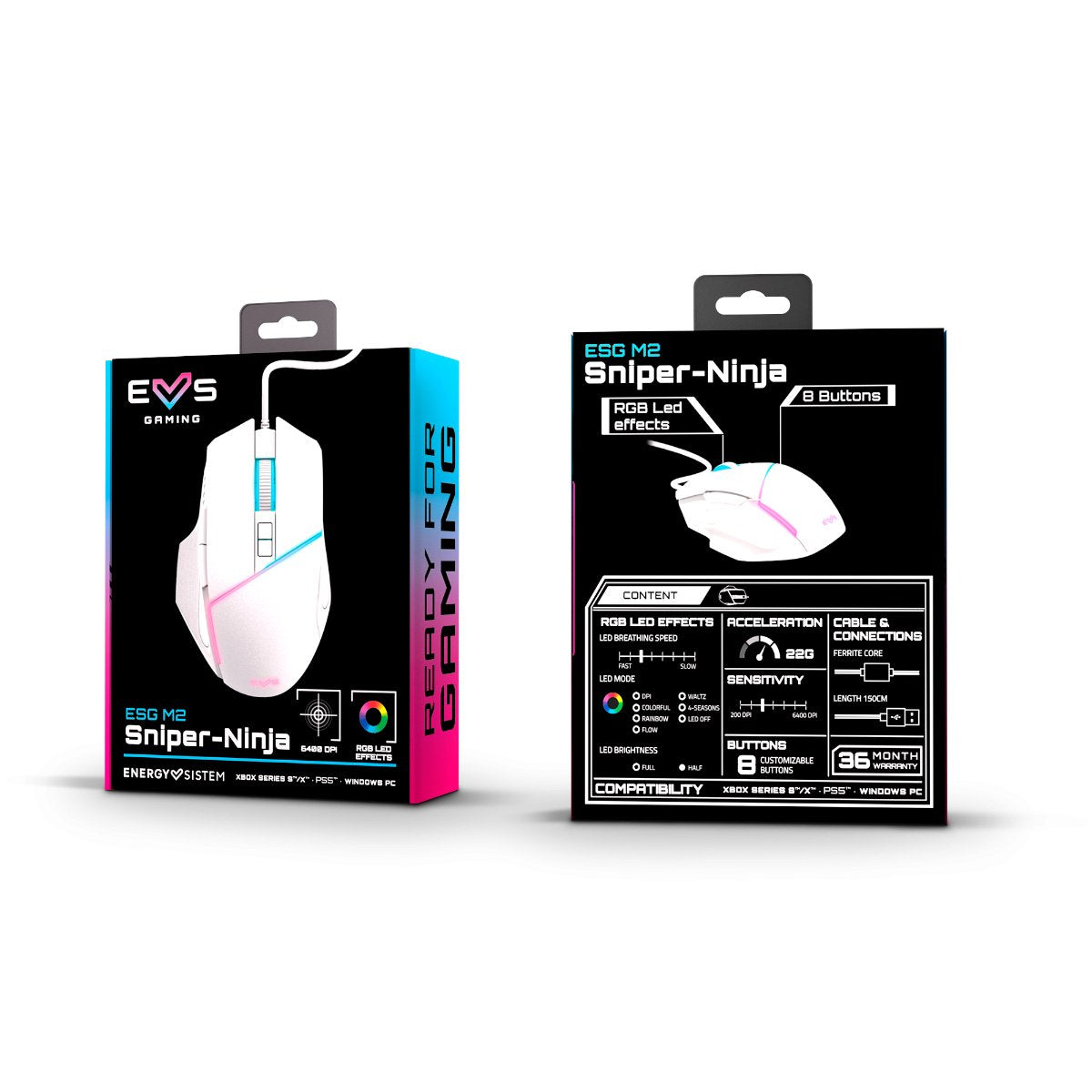 Energy Sistem Esg M2 Sniper-Ninja Ratón Gaming 6400 Dpi Blanco