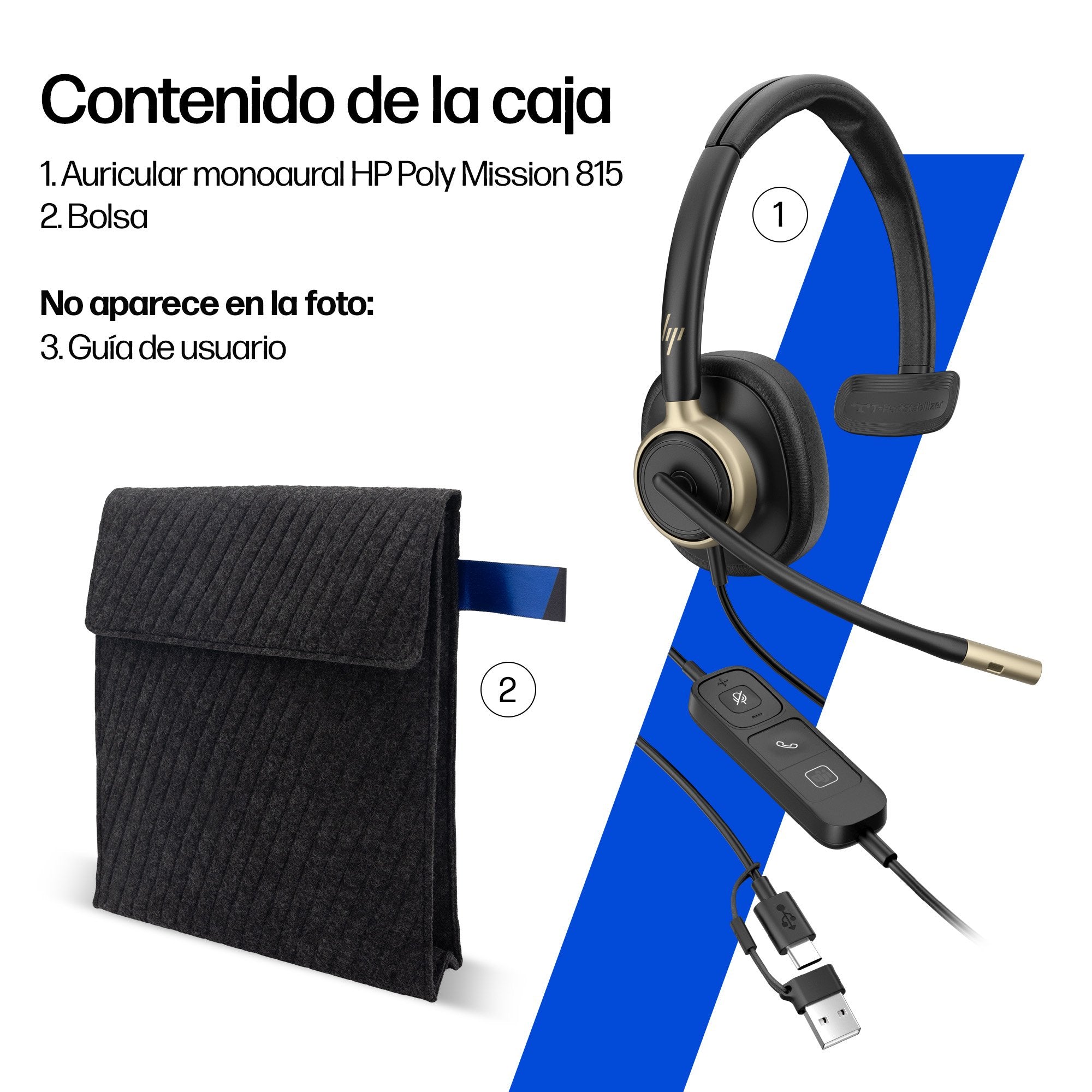 EAN 0199764365613 - HP Poly Mission 815 Monaural USB Wired Headset (Bulk) Alámbrico Diadema Llamadas/Música Negro imagen 8