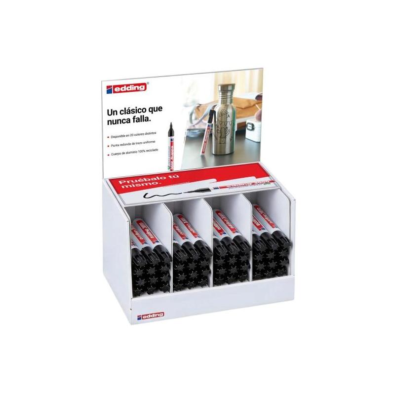 Edding 3000 Expositor Con 48 Rotuladores Permanentes - Punta Redonda De 1.5mm - Trazo Entre 1.5 Y 3mm - Recargable -