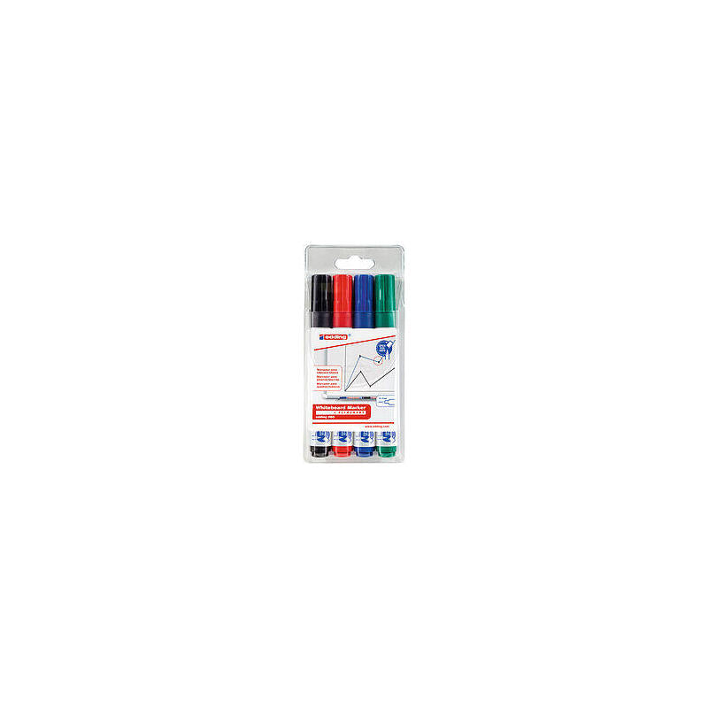 Edding 660 Pack De 4 Rotuladores Para Pizarra Blanca Punta Redonda - Trazo Entre 1.5 Y 3mm - Recargable - Secado Rapido - Colores Surtidos