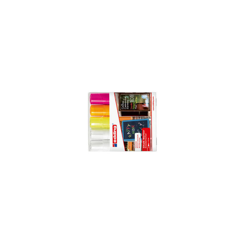 Edding 95 Pack De 4 Rotuladores De Tiza Liquida - Punta Redonda - Trazo 1.5-3mm - Colores Blanco, Amarillo, Rosa Y Azul