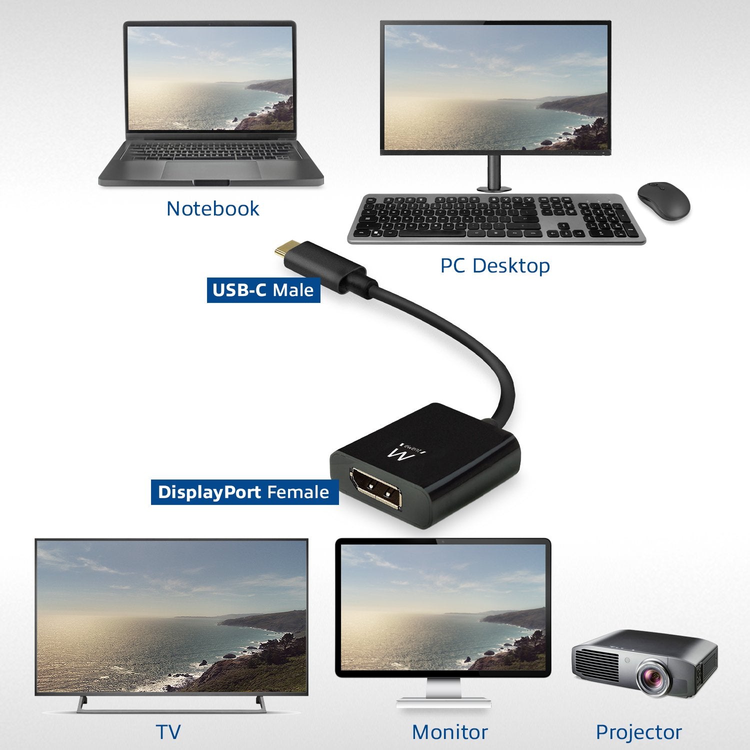 EAN 8054392619618 - Ewent EW9825 adaptador de cable de vídeo 0,15 m USB Tipo C DisplayPort Negro imagen 6