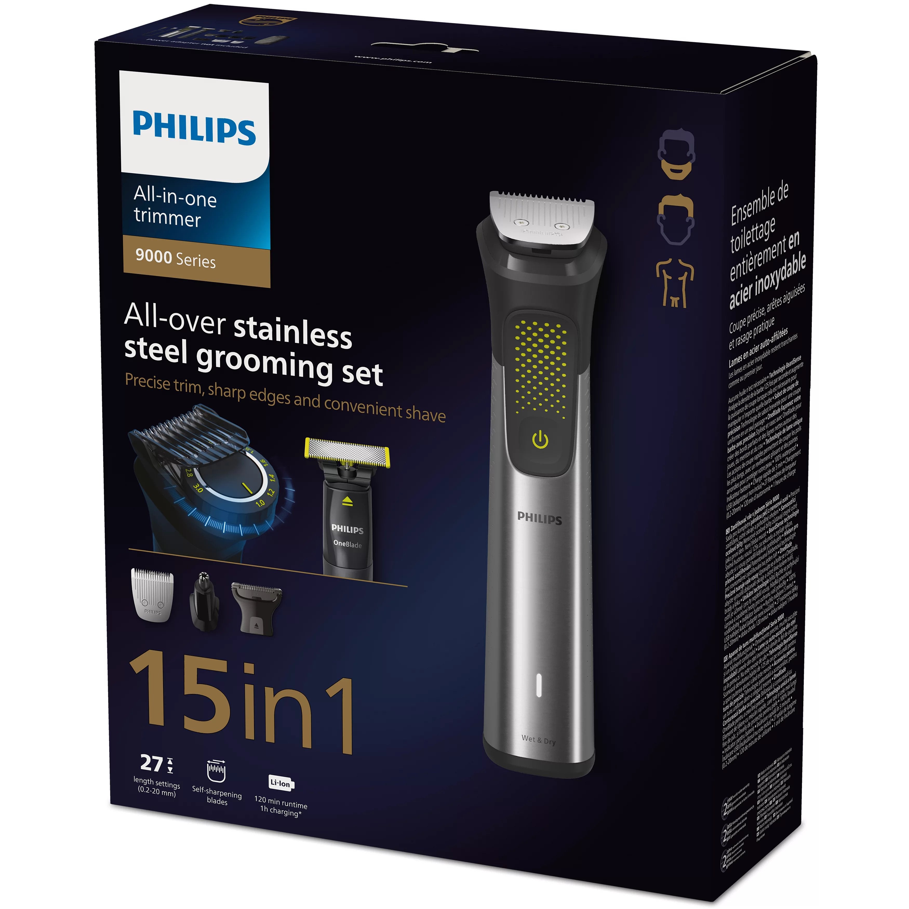 EAN 8720689020480 - Philips MG9552/15 cortadora de pelo y maquinilla Negro, Metálico 27 Níquel-metal hidruro (NiMH) imagen 2