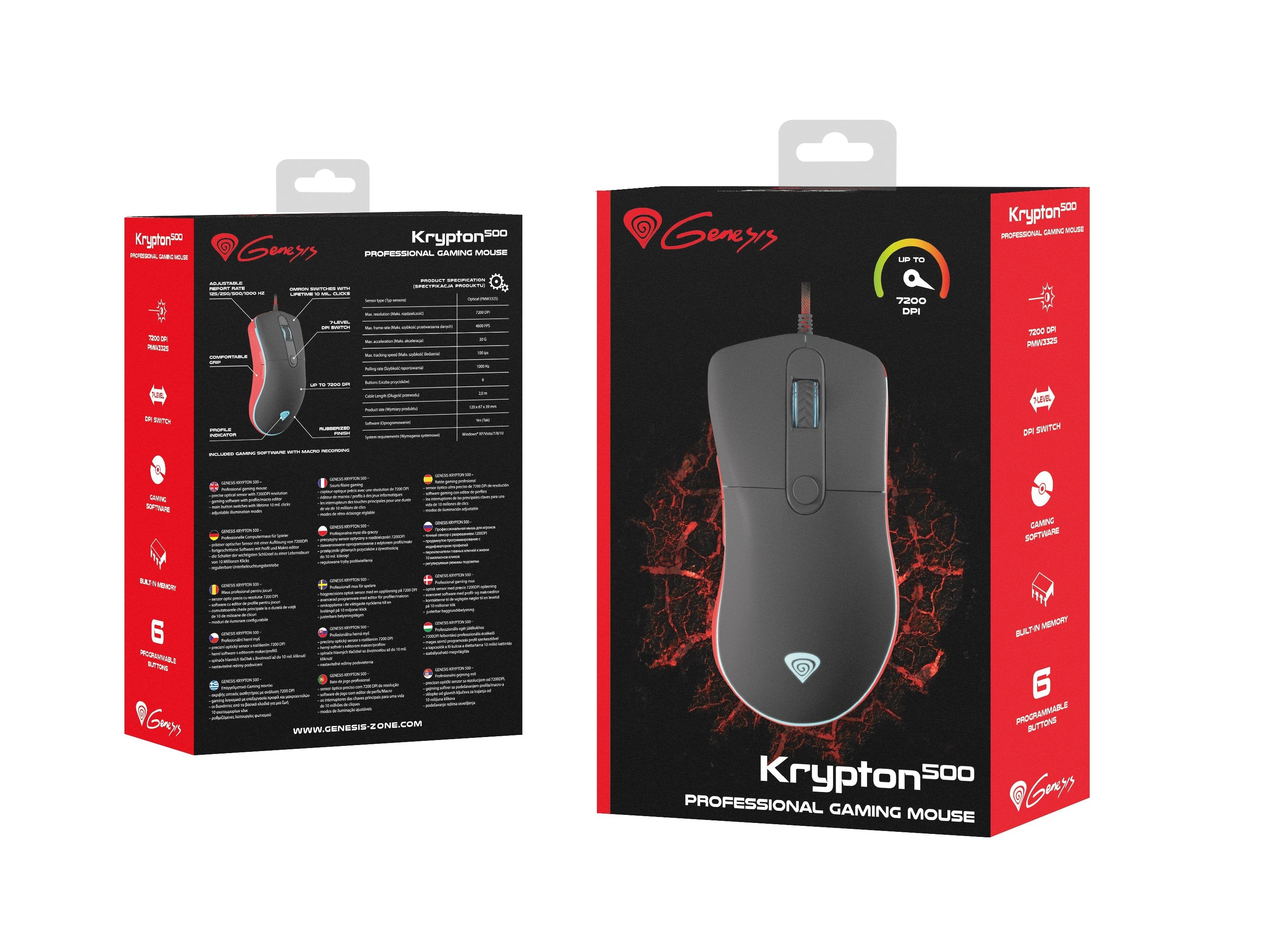 Raton Genesis Krypton 500 Gaming Optico 7200dpi Usb