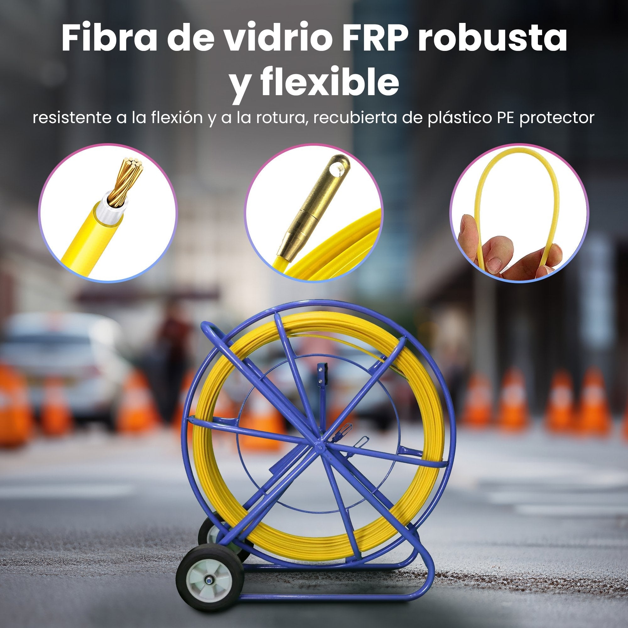 Extralink Pilot 8mm 200m Varilla De Tracción De Cable Fibra De Vidrio Frp, D. 8mm, L. 200m, Amarillo