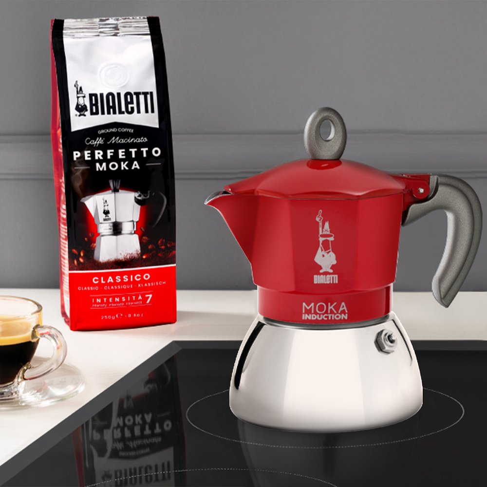 EAN 8006363029261 - Bialetti Moka Induktion Cafetera italiana 0,28 L Rojo, Acero inoxidable imagen 3